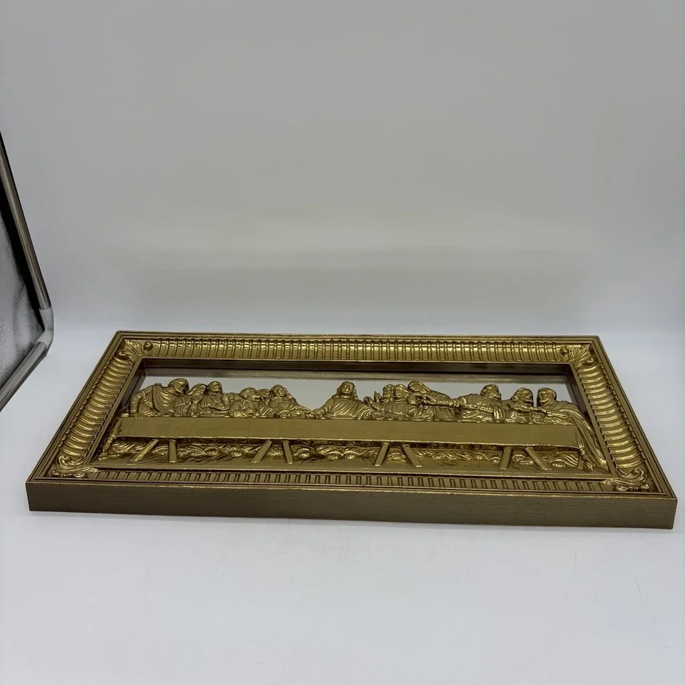 Vintage Home Interiors Last Supper Mirrored Plaque Wall Hanging Gold Made In USA